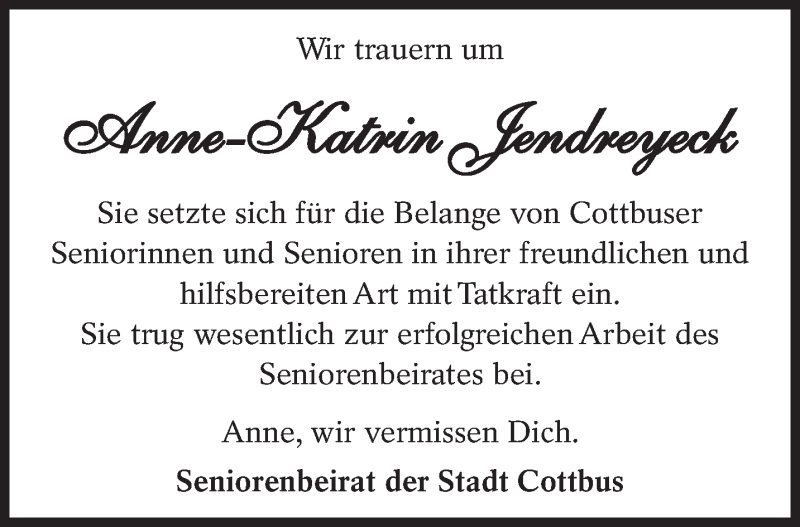  Traueranzeige für Anne-Katrin Jendreyeck vom 10.05.2014 aus lausitzer_rundschau