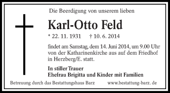 Traueranzeige von Karl-Otto Feld von lausitzer_rundschau