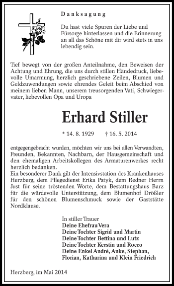 Traueranzeige von Erhard Stiller von lausitzer_rundschau