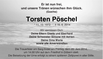 Traueranzeige von Torsten Pöschel von lausitzer_rundschau