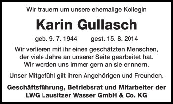 Traueranzeige von Karin Gullasch von lausitzer_rundschau