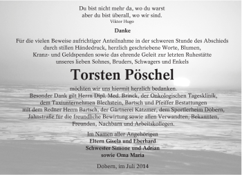 Traueranzeige von Torsten Pöschel von lausitzer_rundschau