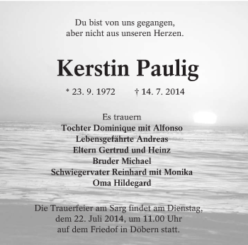 Traueranzeige von Kerstin Paulig von lausitzer_rundschau