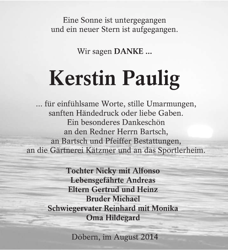  Traueranzeige für Kerstin Paulig vom 10.08.2014 aus lausitzer_rundschau