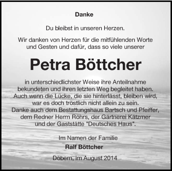 Traueranzeige von Petra Böttcher von lausitzer_rundschau