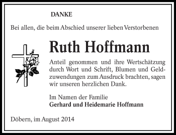 Traueranzeige von Ruth Hoffmann von lausitzer_rundschau