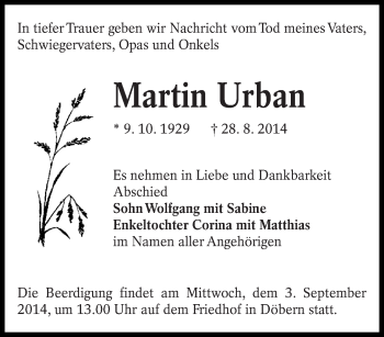 Traueranzeige von Martin Urban von lausitzer_rundschau