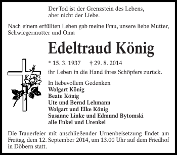 Traueranzeige von Edetraud  König von lausitzer_rundschau