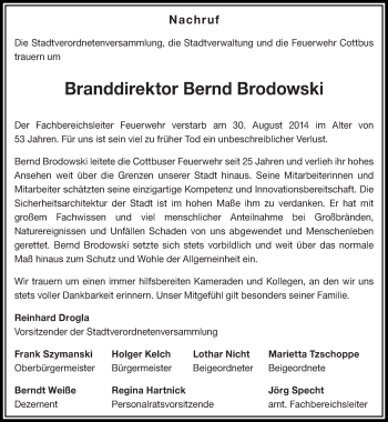 Traueranzeige von Bernd Brodowski von lausitzer_rundschau