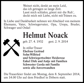 Traueranzeige von Helmut Noack von lausitzer_rundschau