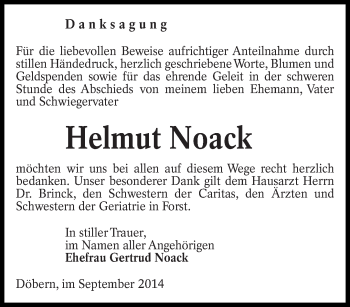 Traueranzeige von Helmut Noack von lausitzer_rundschau