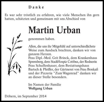 Traueranzeige von Martin Urban von lausitzer_rundschau
