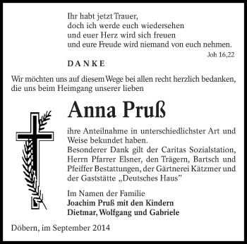 Traueranzeige von Anna Pruß von lausitzer_rundschau