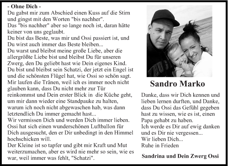  Traueranzeige für Sandro Marko vom 05.10.2014 aus lausitzer_rundschau