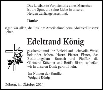 Traueranzeige von Edeltraud König von lausitzer_rundschau