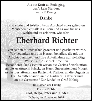Traueranzeige von Eberhard Richter von lausitzer_rundschau
