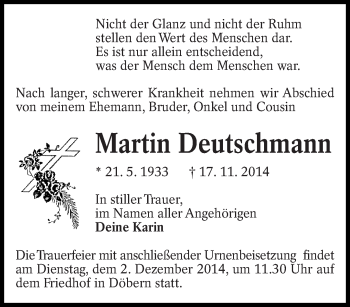 Traueranzeige von Martin Deutschmann von lausitzer_rundschau
