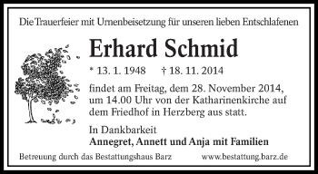 Traueranzeige von Erhard Schmid von lausitzer_rundschau