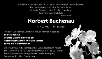 Traueranzeige von Norbert Buchenau von lausitzer_rundschau