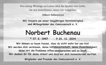 Traueranzeige von Norbert Buchenau von lausitzer_rundschau