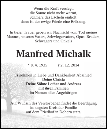 Traueranzeige von Manfred Michalk von lausitzer_rundschau
