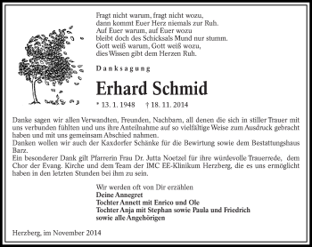 Traueranzeige von Erhard Schmid von lausitzer_rundschau