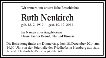 Traueranzeige von Ruth Neukirch von lausitzer_rundschau