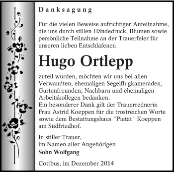 Traueranzeige von Hugo Ortlepp von lausitzer_rundschau