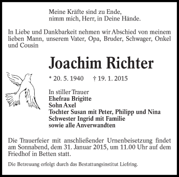 Traueranzeige von Joachim Richter von lausitzer_rundschau