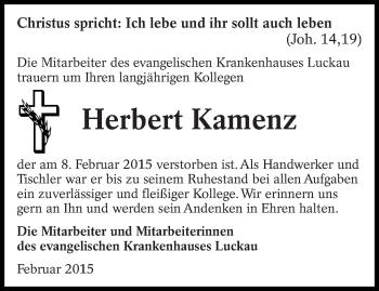 Traueranzeige von Herbert Kamenz von lausitzer_rundschau