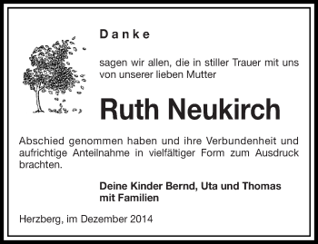 Traueranzeige von Ruth Neukirch von lausitzer_rundschau