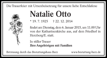 Traueranzeige von Natalie Otto von lausitzer_rundschau