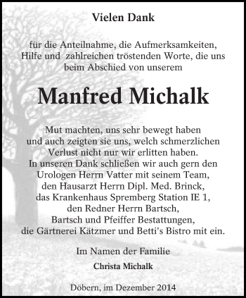 Traueranzeige von Manfred Michalk von lausitzer_rundschau