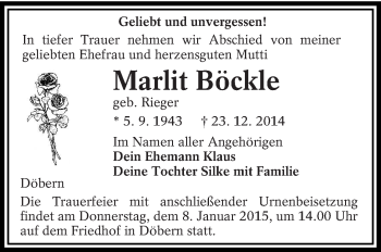 Traueranzeige von Marlit Böckle von lausitzer_rundschau
