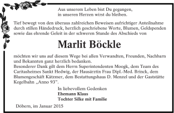 Traueranzeige von Marlit Böckle von lausitzer_rundschau