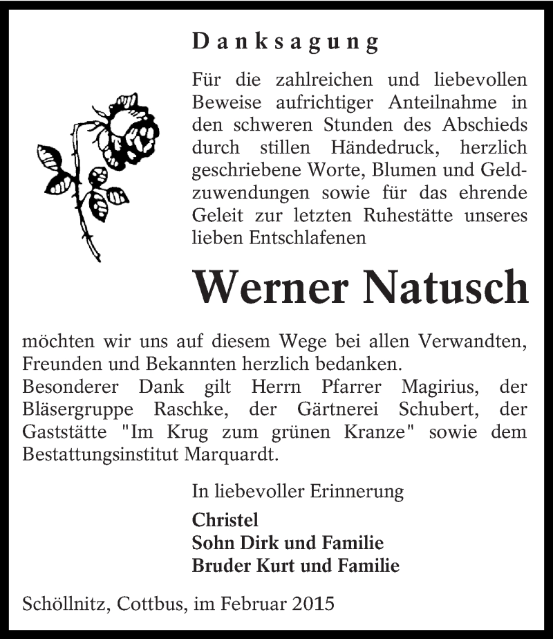  Traueranzeige für Werner Natusch vom 20.02.2015 aus lausitzer_rundschau