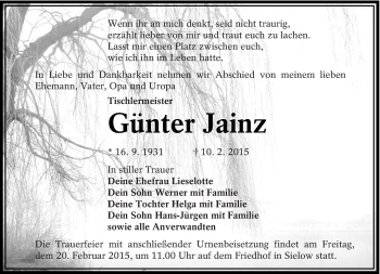 Traueranzeige von Günter Jainz von lausitzer_rundschau