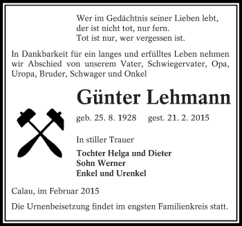 Traueranzeige von Günter Lehmann von lausitzer_rundschau