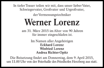 Traueranzeige von Werner Lorenz von lausitzer_rundschau