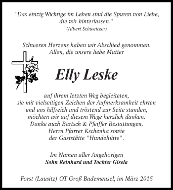 Traueranzeige von Elly Leske von lausitzer_rundschau