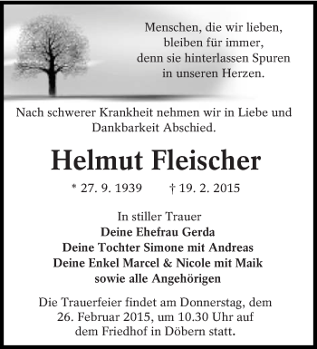 Traueranzeige von Helmut Fleischer von lausitzer_rundschau