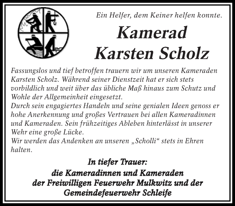  Traueranzeige für Karsten Scholz vom 30.04.2015 aus lausitzer_rundschau