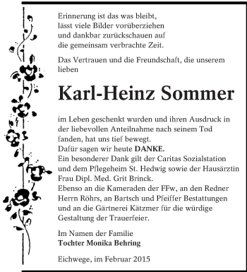 Traueranzeige von Karl-Heinz Sommer von lausitzer_rundschau