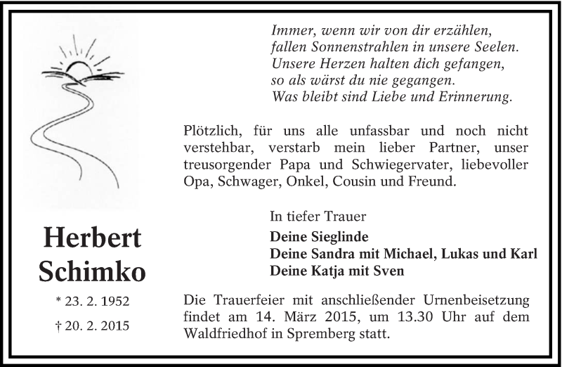  Traueranzeige für Herbert Schimko vom 01.03.2015 aus lausitzer_rundschau