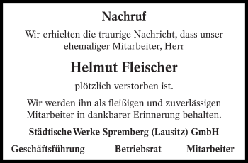 Traueranzeige von Helmut Fleischer von lausitzer_rundschau