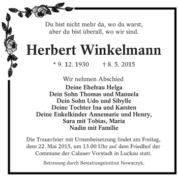 Traueranzeige von Herbert Winkelmann von lausitzer_rundschau