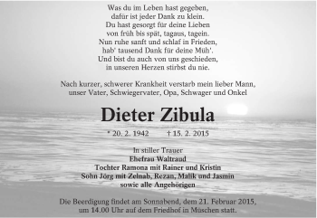 Traueranzeige von Dieter Zibula von lausitzer_rundschau