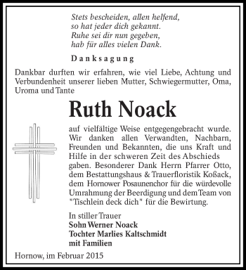 Traueranzeige von Ruth Noack von lausitzer_rundschau