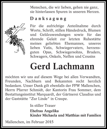 Traueranzeige von Gerd Lachmann von lausitzer_rundschau