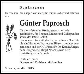 Traueranzeige von Günter Paprosch von lausitzer_rundschau